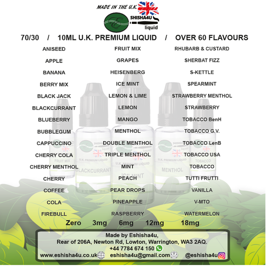 eshisha4u flavour list 10ml