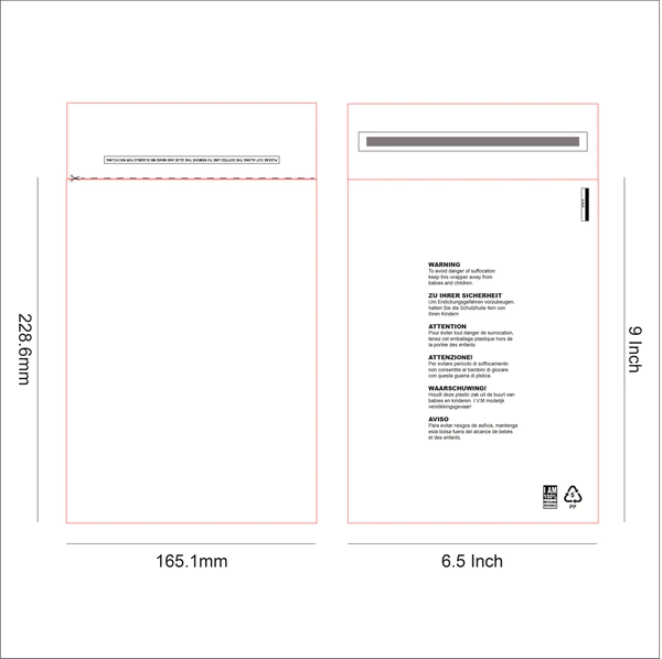 100 x Self Seal OPP Poly Bags with Suffocation Warning - Clear