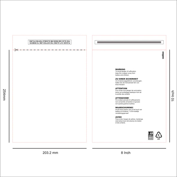 100 x Self Seal OPP Poly Bags with Suffocation Warning - Clear
