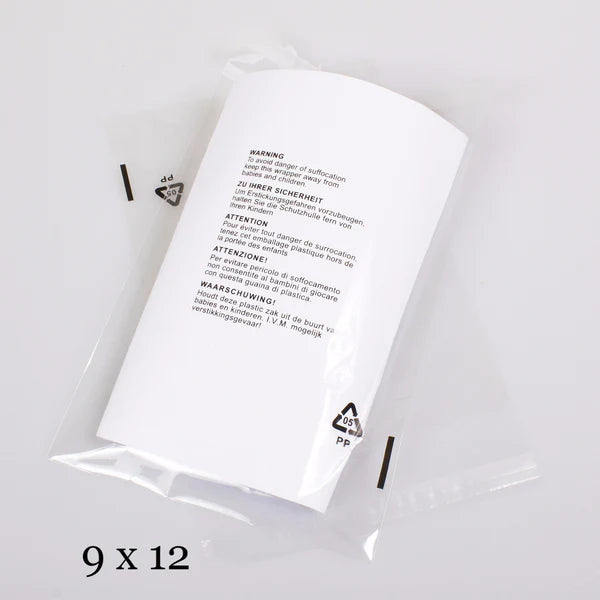 100 x Self Seal OPP Poly Bags with Suffocation Warning - Clear