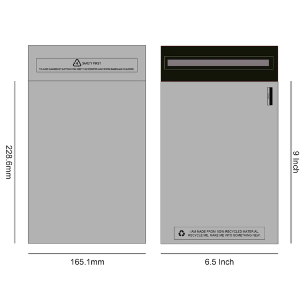 100 x Self Seal OPP Poly Bags with Suffocation Warning - Grey
